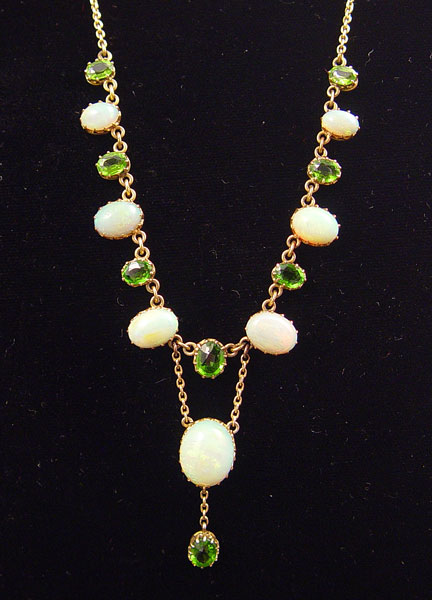 Appraisal: K ARTS CRAFTS OPAL GREEN GARNET LAVALIER NECKLACE Ca -