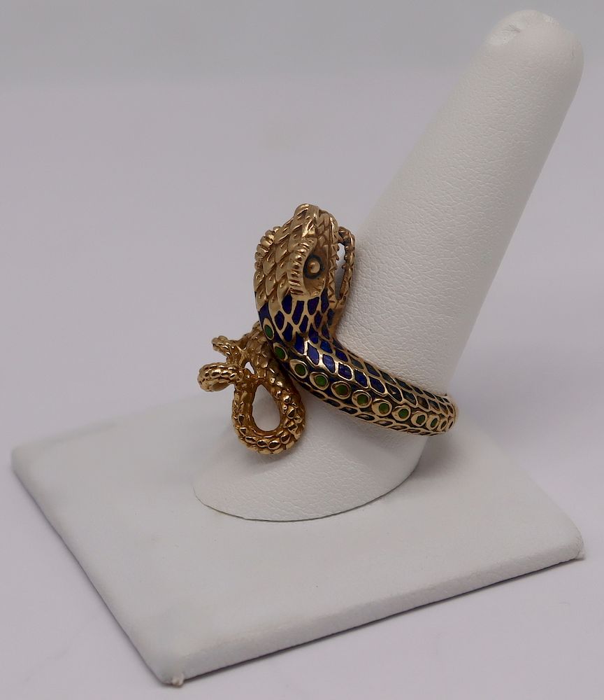 Appraisal: JEWELRY kt Gold and Enamel Bypass Snake Ring kt yellow