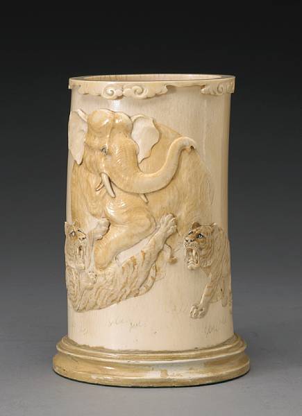 Appraisal: A carved ivory container Meiji Period The slightly curved length