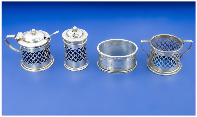 Appraisal: Silver Three Piece Cruet Set Of Pierced Circular Form Fully