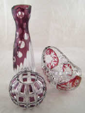 Appraisal: Three items of ruby flashed cut glass a navette shaped