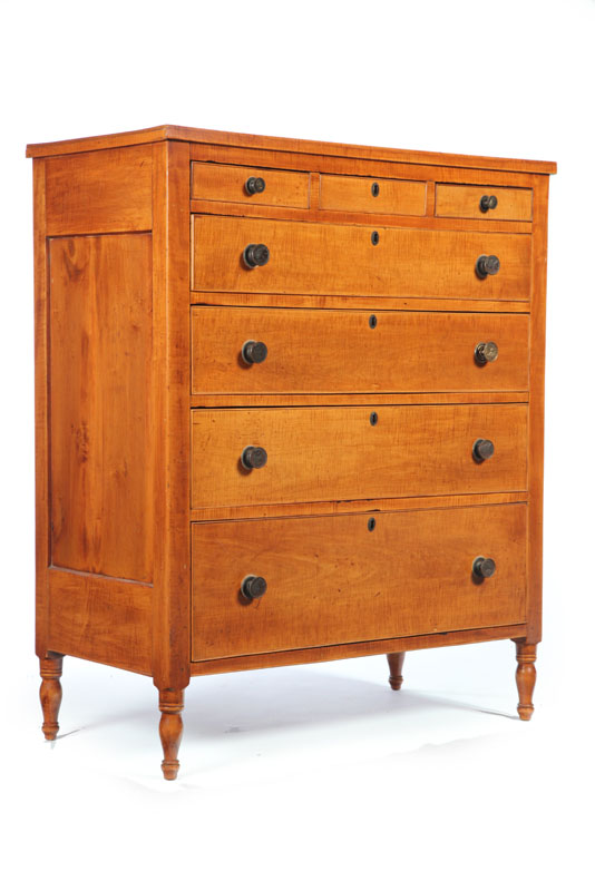 Appraisal: SHERATON TALL CHEST OF DRAWERS Probably Pennsylvania - curly maple