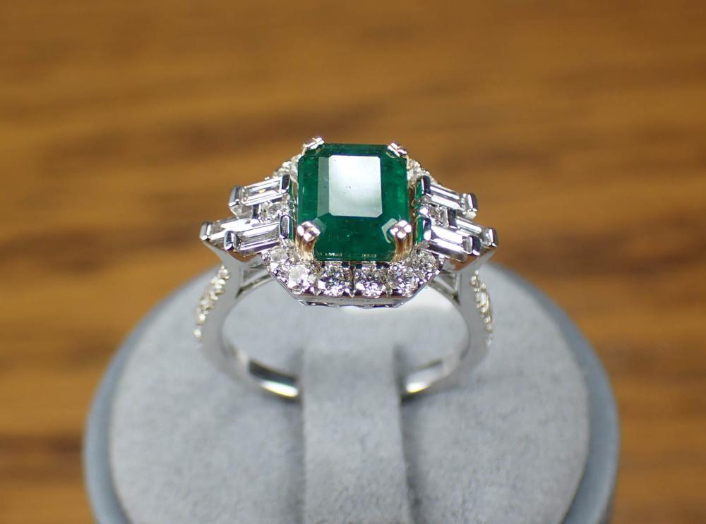 Appraisal: EMERALD DIAMOND AND FOURTEEN KARAT GOLD RING WITH APPRAISAL The