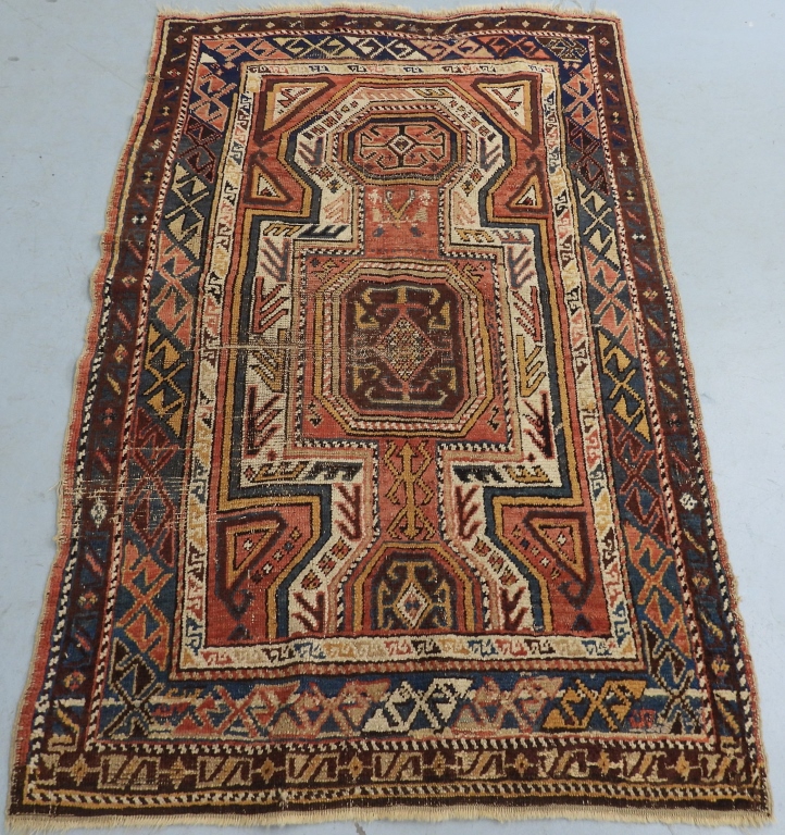 Appraisal: CAUCASIAN GEOMETRIC RUG Caucus th CenturyCream rust rose deep teal