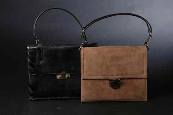 Appraisal: TWO VINTAGE HANDBAGS Including slim black lizard fold-out bag with