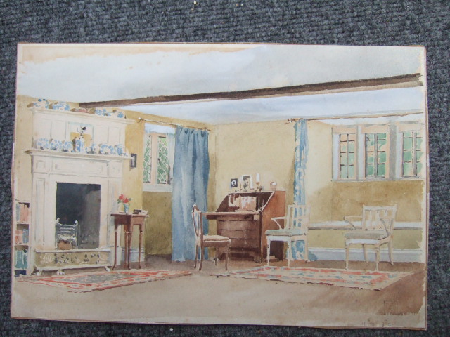 Appraisal: Circle of Alfred Parsons A drawing room interior watercolour unframed