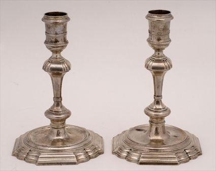 Appraisal: PAIR OF GEORGE II SILVER TABLE CANDLESTICKS Maker's mark rubbed