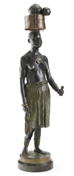 Appraisal: GERMAN SCHOOL LATE TH CENTURY AFRICAN WOMAN bronze variously patinated