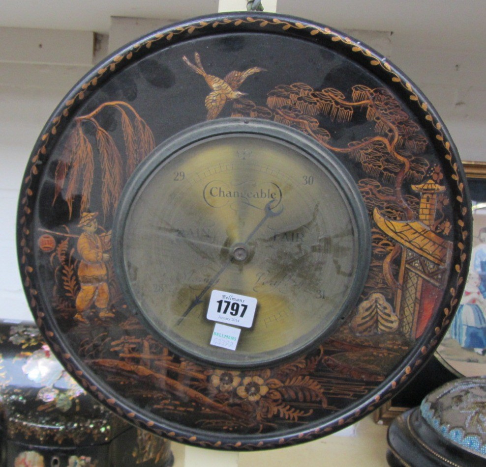 Appraisal: A chinoiserie decorated wall barometer of circular form with inset