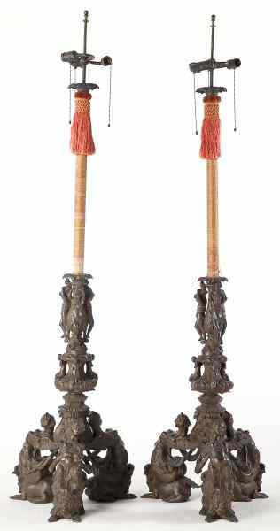 Appraisal: Pair of Italian Renaissance Bronze Floor Lamps th century the