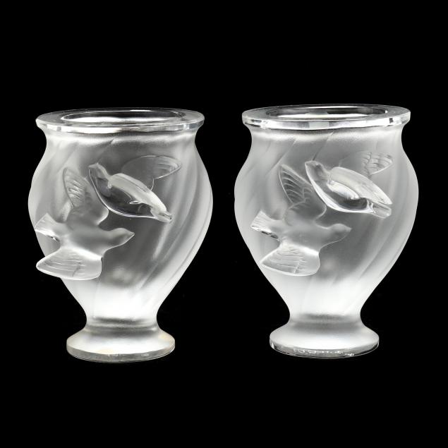 Appraisal: LALIQUE PAIR OF ROSINE CRYSTAL VASES France second half th