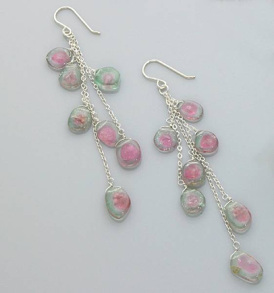 Appraisal: Pair of Watermelon Tourmaline Earrings and Rutilated Quartz Earrings A