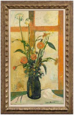 Appraisal: Andre Minaux painting French - still life vase of flowers