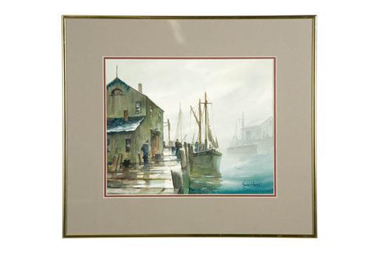 Appraisal: WHARF SCENE BY JOHN CUTHBERT HARE MASSACHUSETTS - Watercolor on