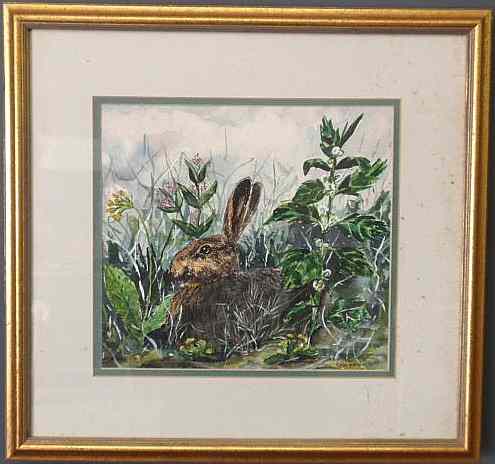 Appraisal: Framed and matted watercolor of a rabbit signed l r