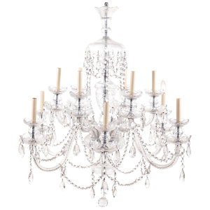 Appraisal: A Georgian Style Cut Glass Twelve-Light Chandelier th Century Height