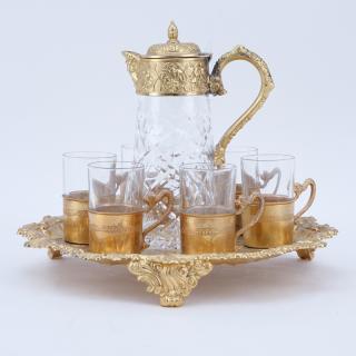 Appraisal: Vintage Assembled Bronze Gold Plate and Crystal Espresso Set Includes