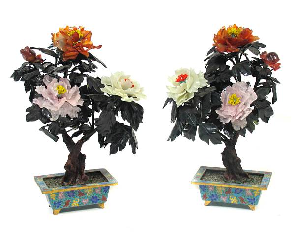 Appraisal: A pair of Chinese jade trees in cloisonne pots height