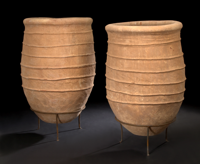 Appraisal: Pair of Mediterranean Provincial Terra Cotta Storage Jars each oviform