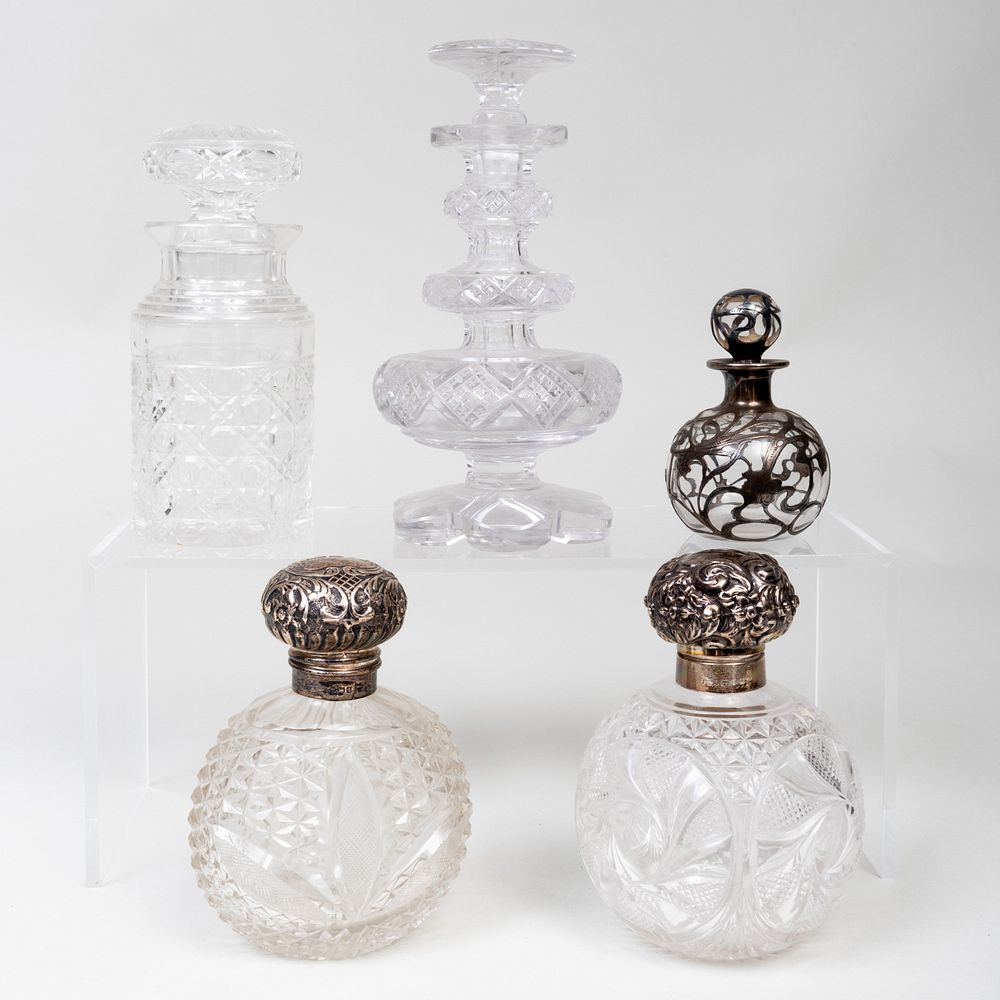 Appraisal: Group of Victorian Silver-Mounted Colorless Glass and Colorless Glass Scent