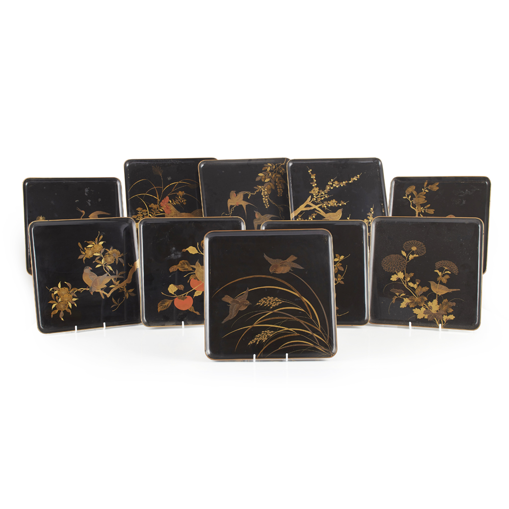 Appraisal: SET OF TEN SQUARE LACQUER TRAYS MEIJI PERIOD each of