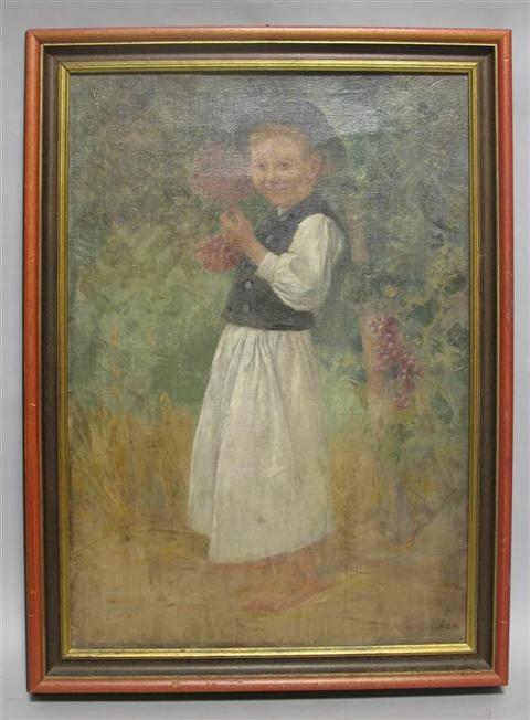 Appraisal: GEZE PESKE HUNGARIAN - YOUNG BOY PICKING GRAPES Oil on