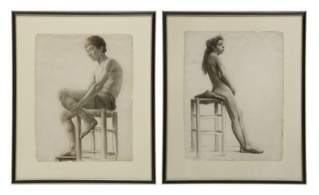 Appraisal: lot of Framed French School charcoal drawings on paper Figure