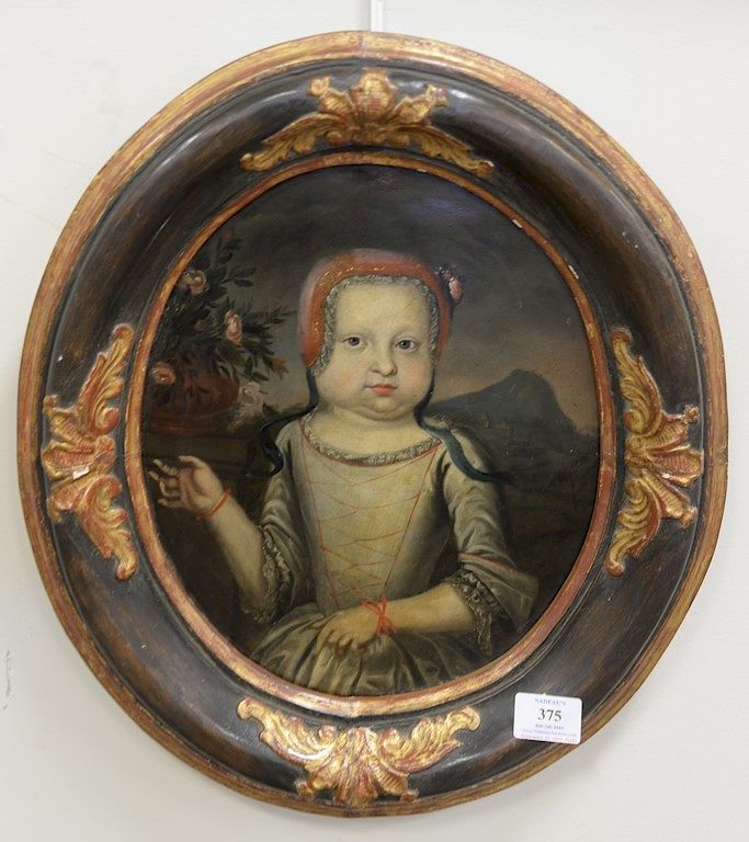 Appraisal: Oil on copper oval portrait of young girl with vase