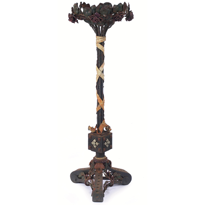 Appraisal: Garden pedestal in iron hand-painted floral design dia x h