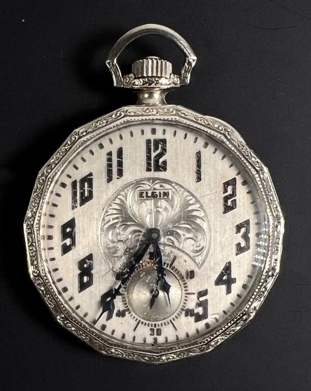 Appraisal: Antique Elgin jewel openface pocket watch Serial mm engraved case