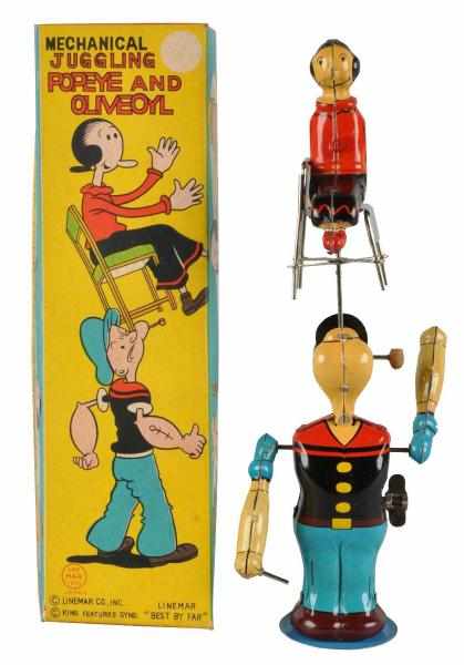 Appraisal: Tin Linemar Disney Popeye Juggling Olive Oyl Toy Description Japanese