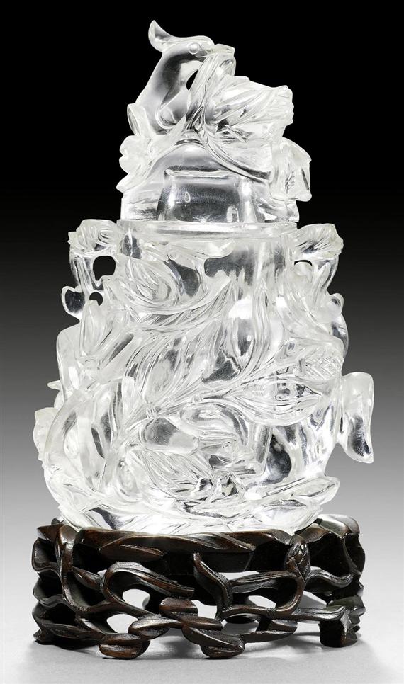 Appraisal: A CARVED ROCK CRYSTAL COVERED VASE WITH DUCKS IN A