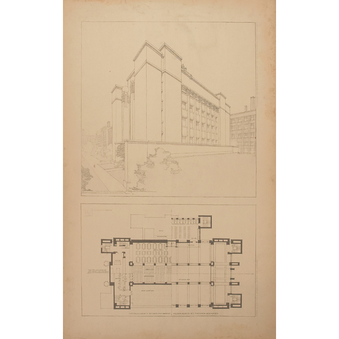 Appraisal: Frank Lloyd Wright Wasmuth print Plate XXXIIIa exterior elevation and