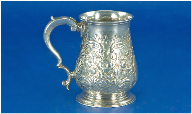 Appraisal: George III Silver Baluster Mug Heavily Embossed Foliate Decoration With