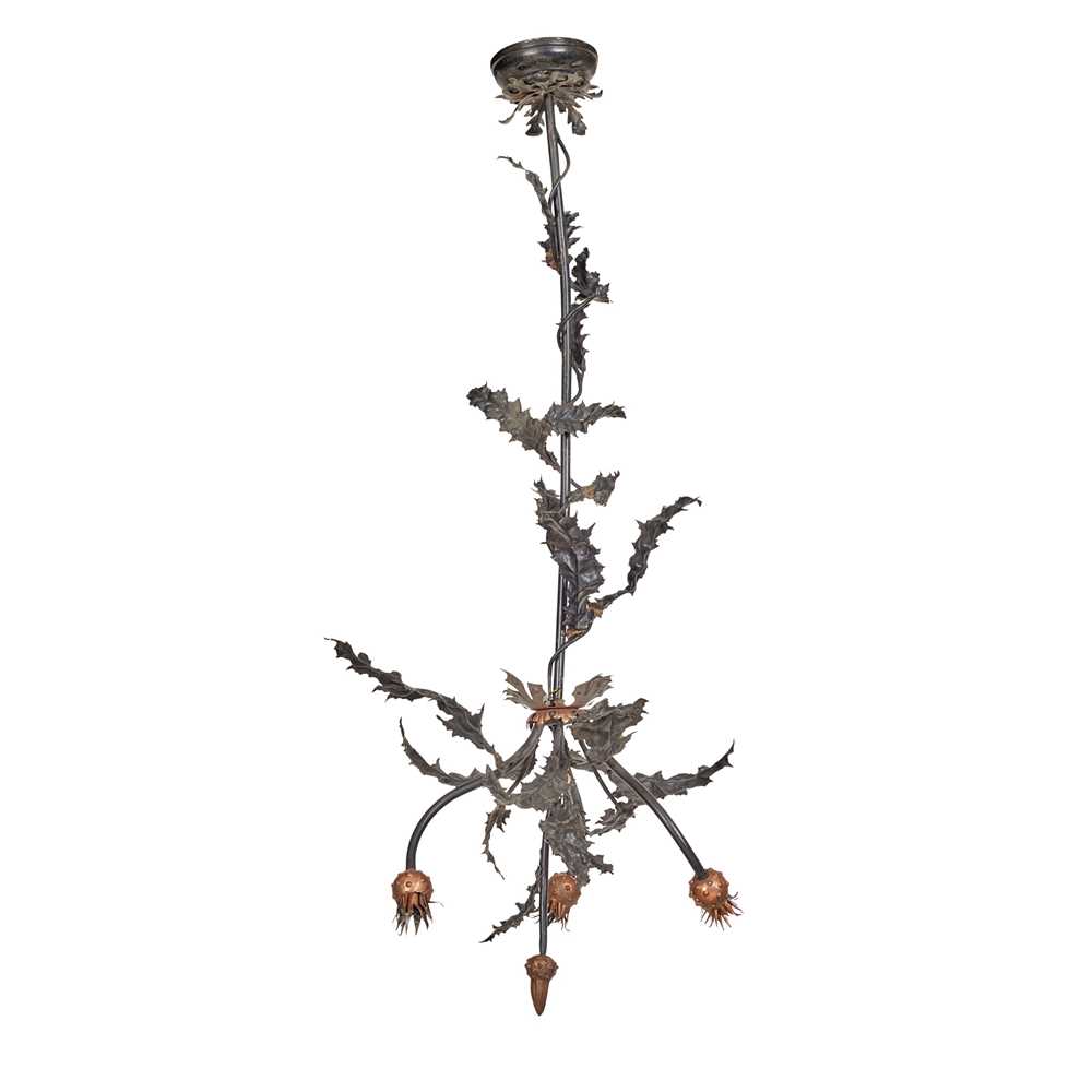 Appraisal: SCOTTISH ARTS CRAFTS CEILING LIGHT CIRCA painted steel and copper