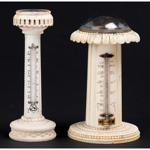 Appraisal: A Victorian turned ivory pillar compass the floating card rose