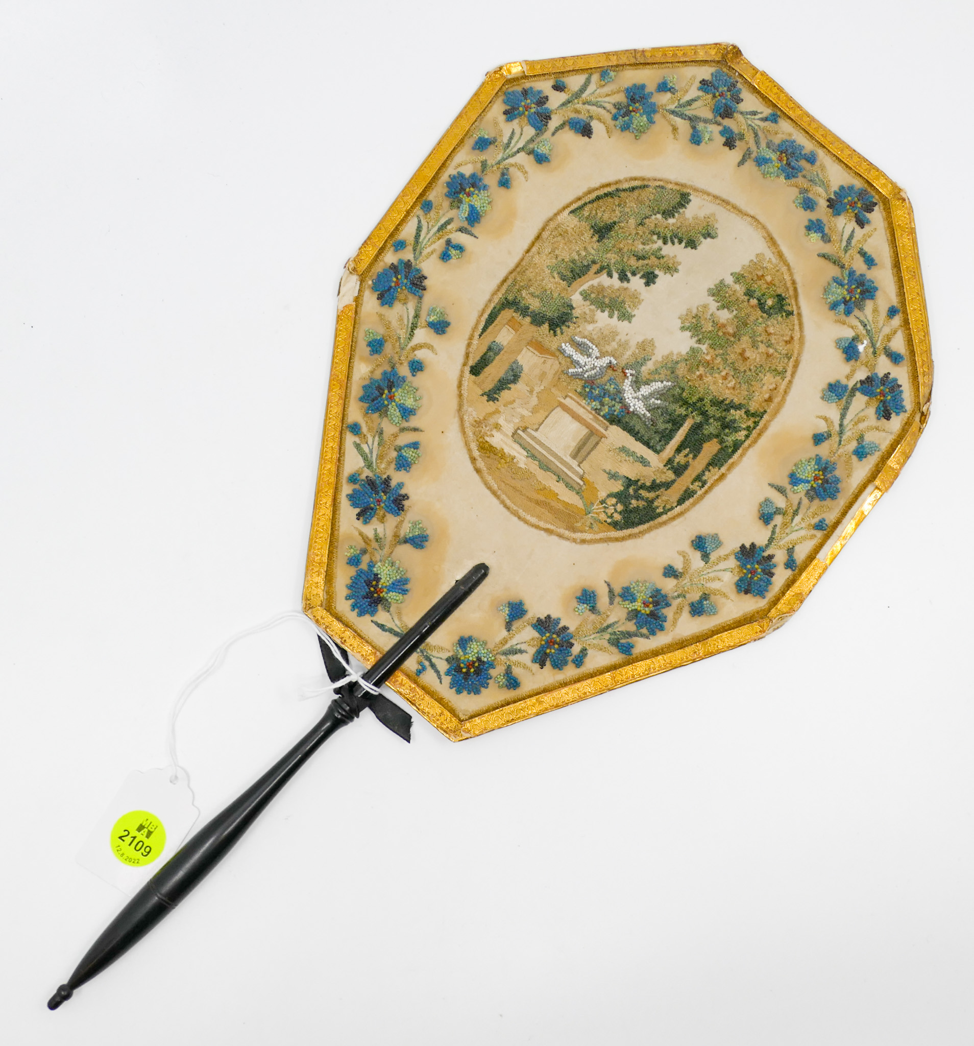 Appraisal: Antique French Beaded Hand Fan with Doves ''