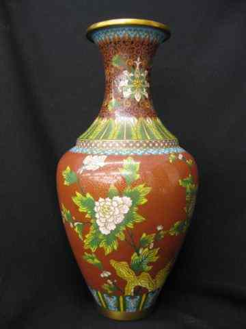 Appraisal: Chinese Cloisonne Vase signed floral red field '' excellent