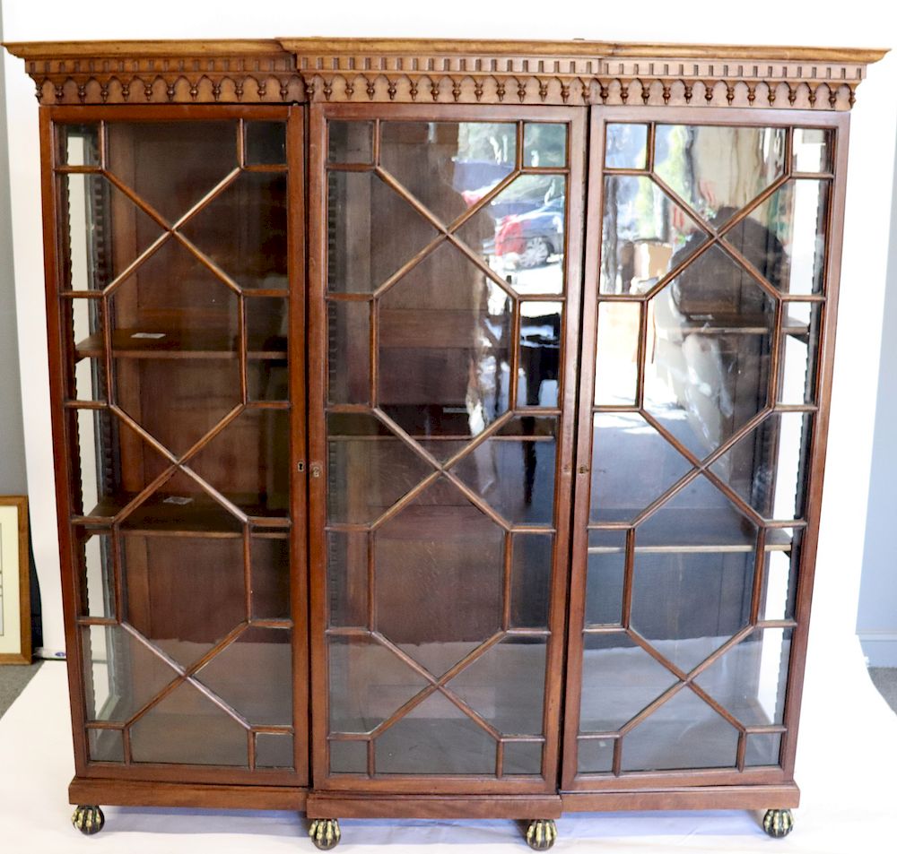 Appraisal: Antique Regency Mahogany Bookcase Nice bookcase with gilt metal ball