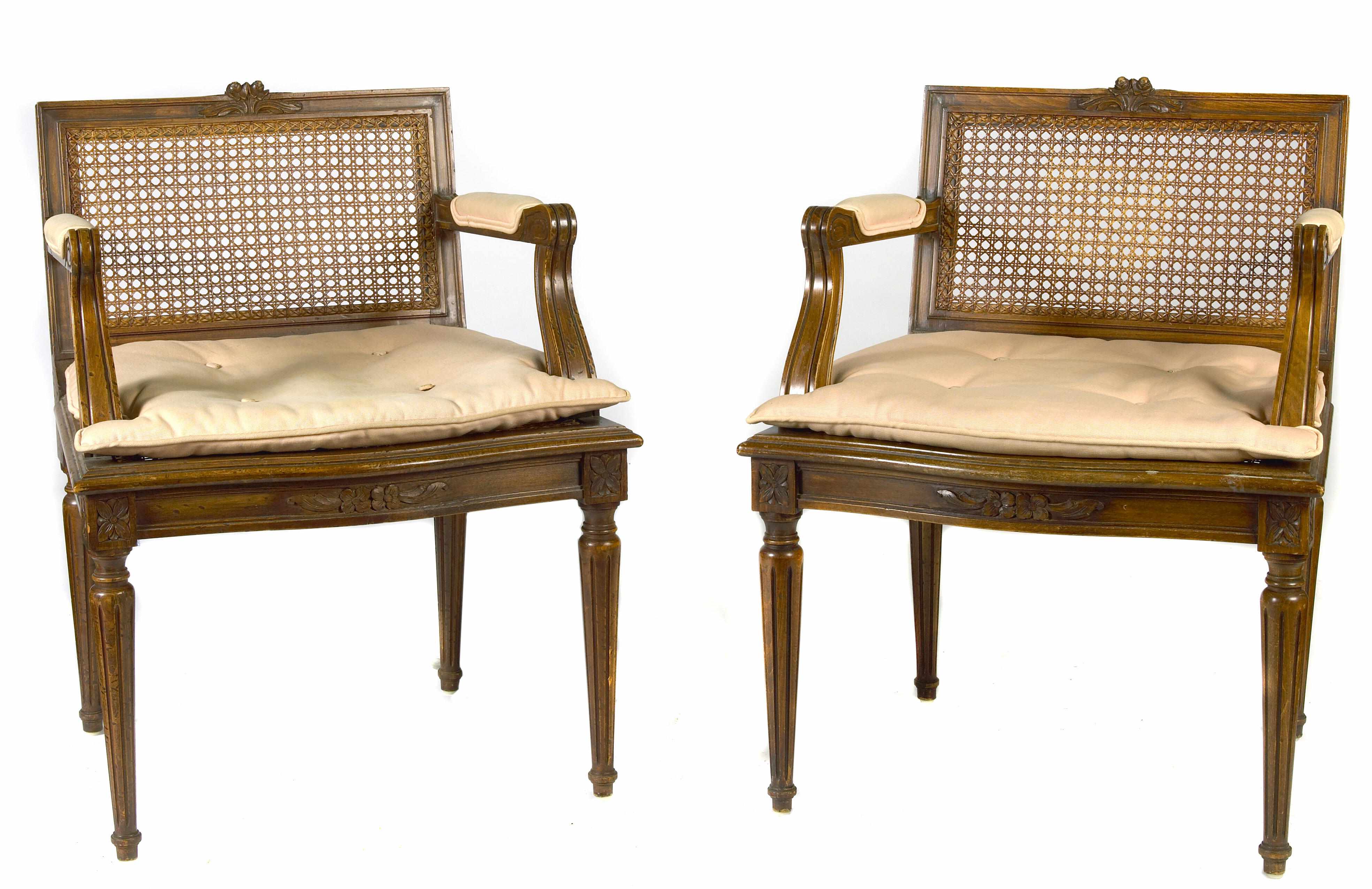 Appraisal: A pair of Louis XVI style beechwood fauteuils height in