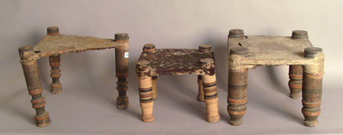 Appraisal: Three Pemba Islands hide and wood stools h w -