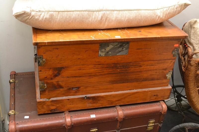 Appraisal: A RUSTIC PINE METAL BOUND TRUNK A RUSTIC PINE METAL