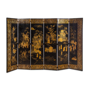 Appraisal: A Chinese Export Lacquer Six-Panel Floor Screen th Century Height