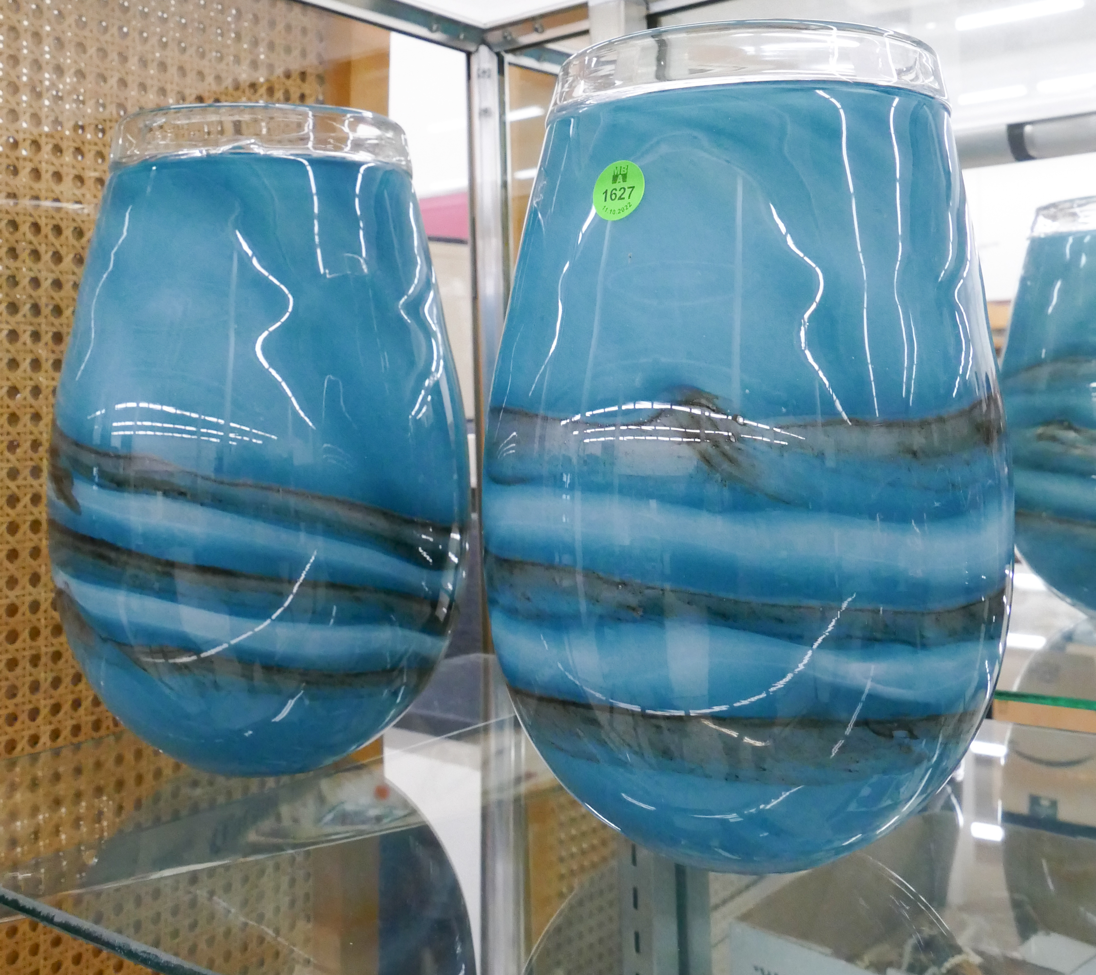 Appraisal: Pair Modern Turquoise Art Glass Vases-