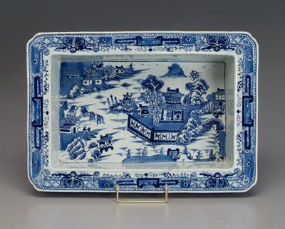 Appraisal: Chinese blue and white basin rectangular double-walled porcelain with canted