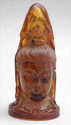 Appraisal: AMBER HEAD OF KWAN YIN Finely carved with tall ushnisha