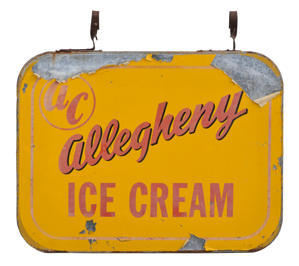 Appraisal: VINTAGE ALLEGHENY ICE CREAM DOUBLE SIDED SIGN Circa mid th