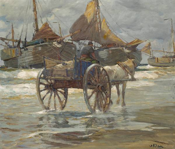 Appraisal: William Ritschel - A horse cart near the surf signed