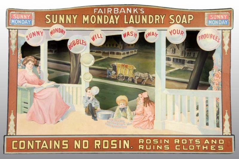 Appraisal: Sunny Monday Laundry Soap Display Description Circa s Cardboard and