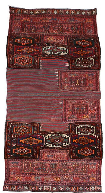 Appraisal: A BAKTIARI KHORJIN with polychrome panel decoration and lined flat